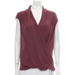Helmut Lang Burgundy V-Neck Sheer Blouse (Petite/Medium)